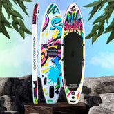 The Vandal paddleboard against a colorful background.