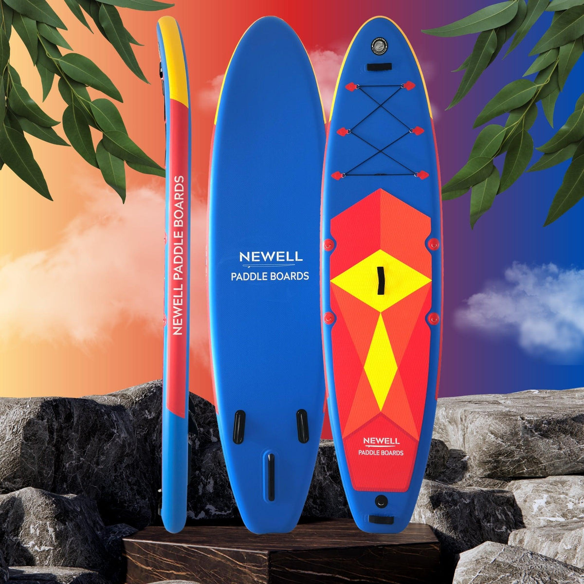 The Retro Rider paddleboard against a colorful background.