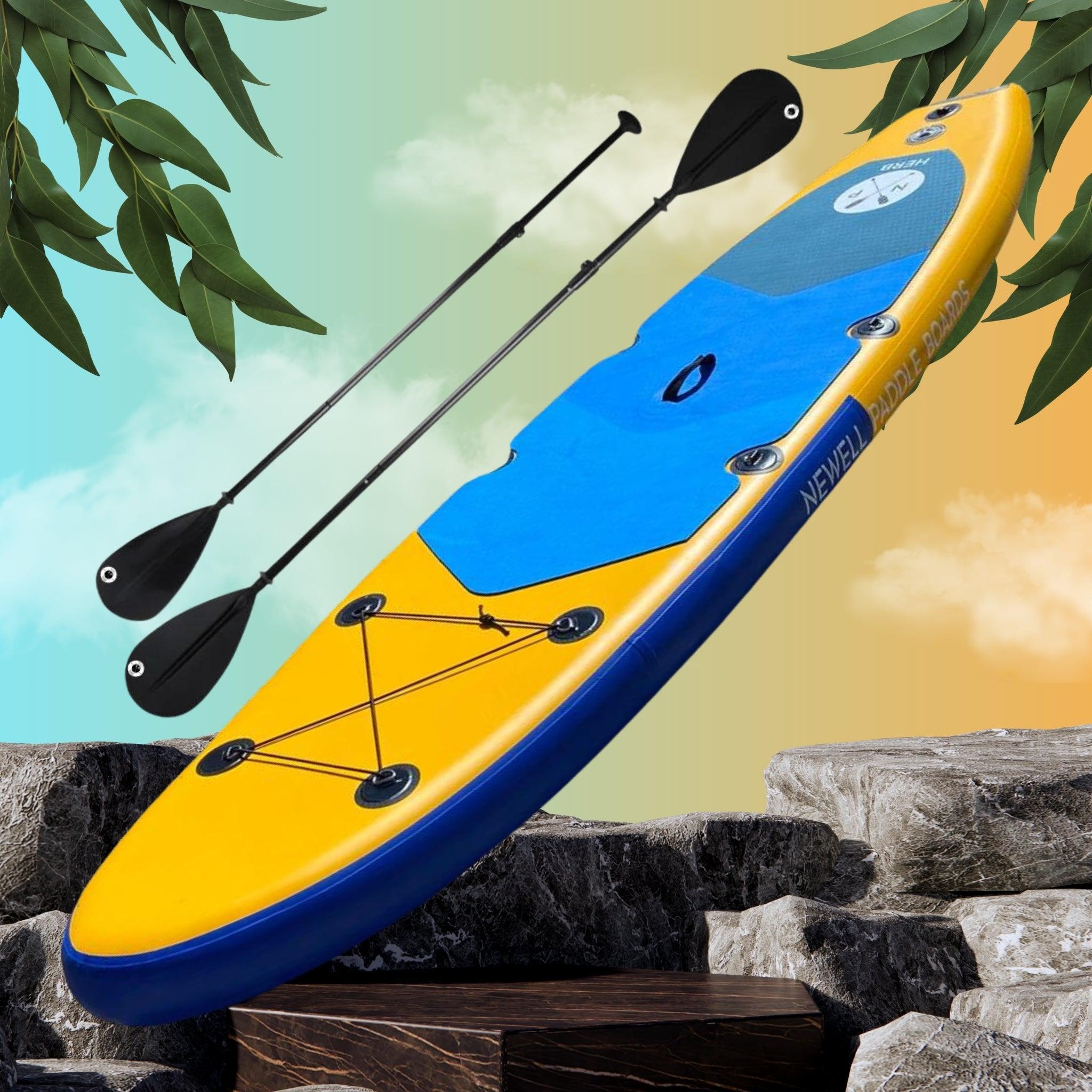 The Herb paddleboard against a colorful background.